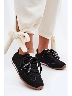 Dámské nízké tenisky s korálky černé model 22095342 - Boto