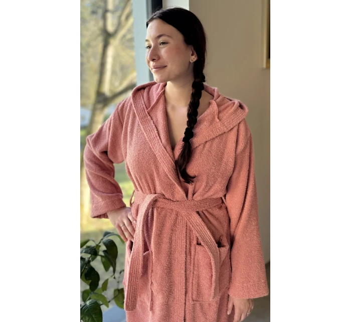 Dámsky dlhý župan s kapucňou Peach