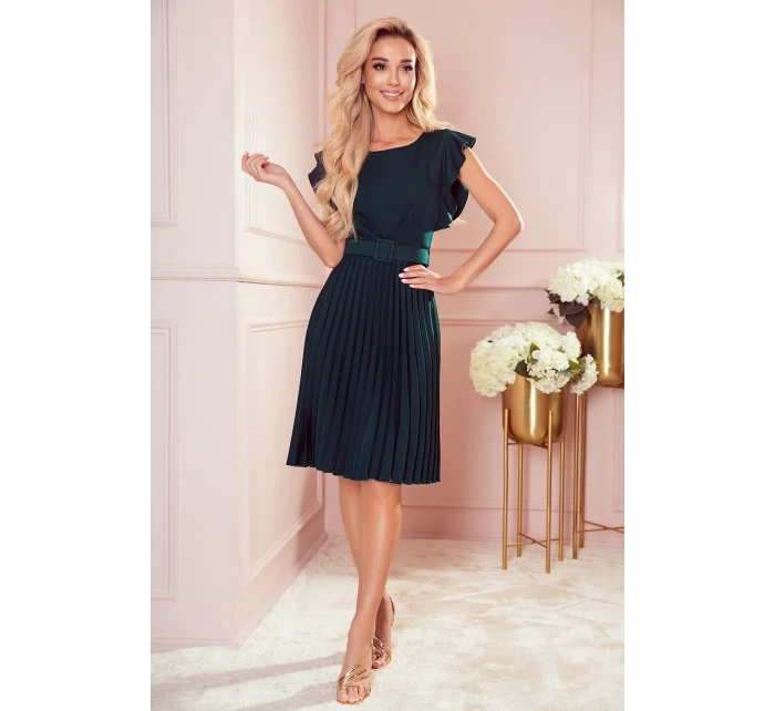 396-3 LAYLA Plisované šaty s opaskom - BOTTLE GREEN 396-3 LAYLA Plisované šaty s opaskom - BOTTLE GREEN