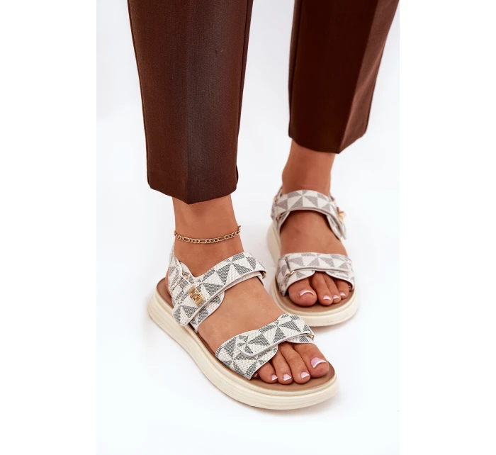 Materiałowe Sandały Damskie Na Platformie Beżowe Leriot Materiałowe Sandały Damskie Na Platformie Beżowe Leriot