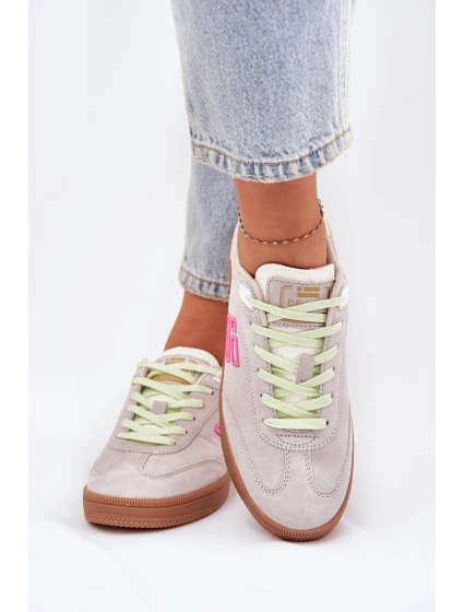 Zamszowe Buty Sportowe Sneakersy Damskie D.Franklin DFSH387005 Zgaszona Biel