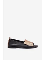 Skórzane Eleganckie Baleriny Z Odkrytymi Palcami Zazoo 1865 Złoto-Czarne