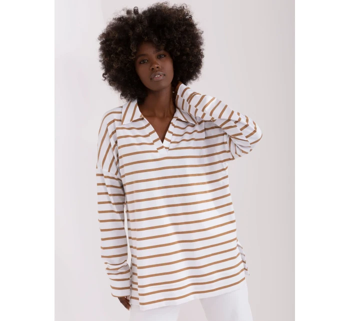 Bluzka LK BZ model 18729970 biało brązowy - FPrice Bluzka LK BZ model 18729970 biało brązowy - FPrice