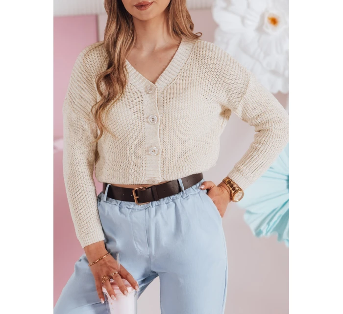 Dámský žebrovaný svetr oversize ecru Dstreet model 21986099 - FashionStreet