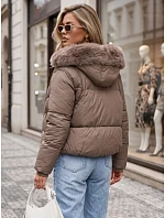 Dámska zimná prešívaná bunda s kožušinou v farbe taupe, FashionStreet TY5984 Dámska zimná prešívaná bunda s kožušinou v farbe taupe, FashionStreet TY5984