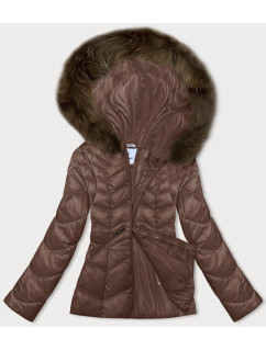 Prešívaná dámska bunda vo ťavej farbe s kapucňou Glakate pre prechodné obdobie (LU-2202)