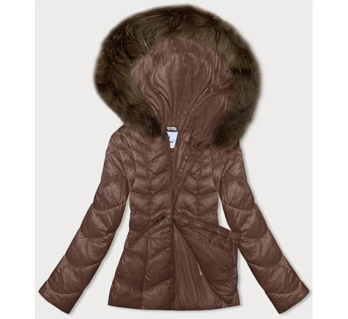 Dámska prechodná prešívaná bunda s kapucňou Glakate camel (LU-2202)