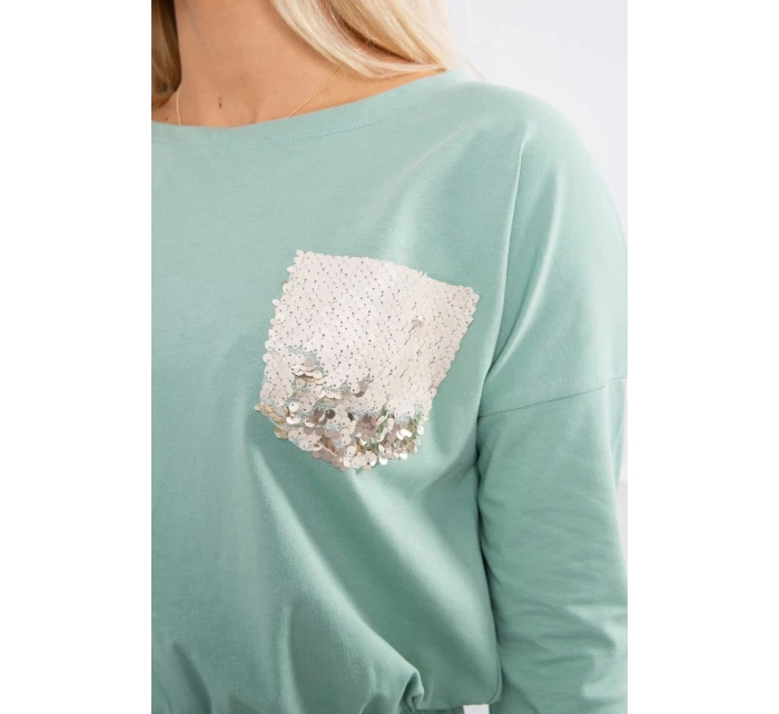 Šaty s flitrovou kapsou tmavě mátové Šaty s flitrovou kapsou tmavě mátové