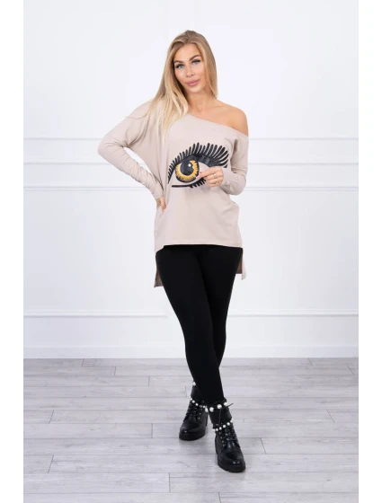 Halenka s potiskem a delšími zády béžová Halenka s potiskem a delšími zády béžová