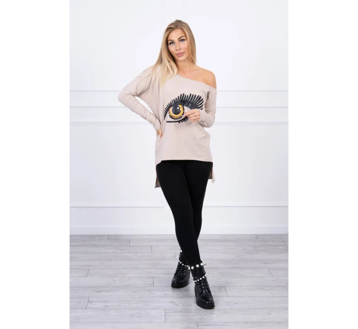 Halenka s potiskem a delšími zády béžová Halenka s potiskem a delšími zády béžová