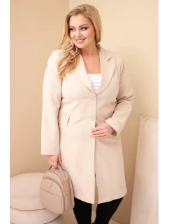 Dámske Plus veľkosť dlhý kabát s golierom a vreckami béžová