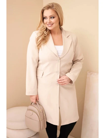 Dámske Plus veľkosť dlhý kabát s golierom a vreckami béžová