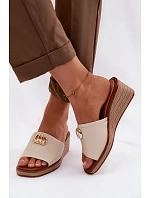 Dámske sandále na platforme s imitáciou pleteniny Sergio Leone KL325 Beige Dámske sandále na platforme s imitáciou pleteniny Sergio Leone KL325 Beige