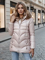 Dámska zimná bunda s kapucňou TY4441 béžová - FashionStreet