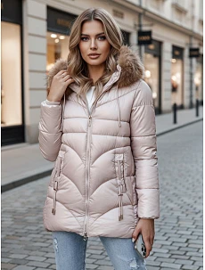 Dámska zimná bunda s kapucňou TY4441 béžová - FashionStreet