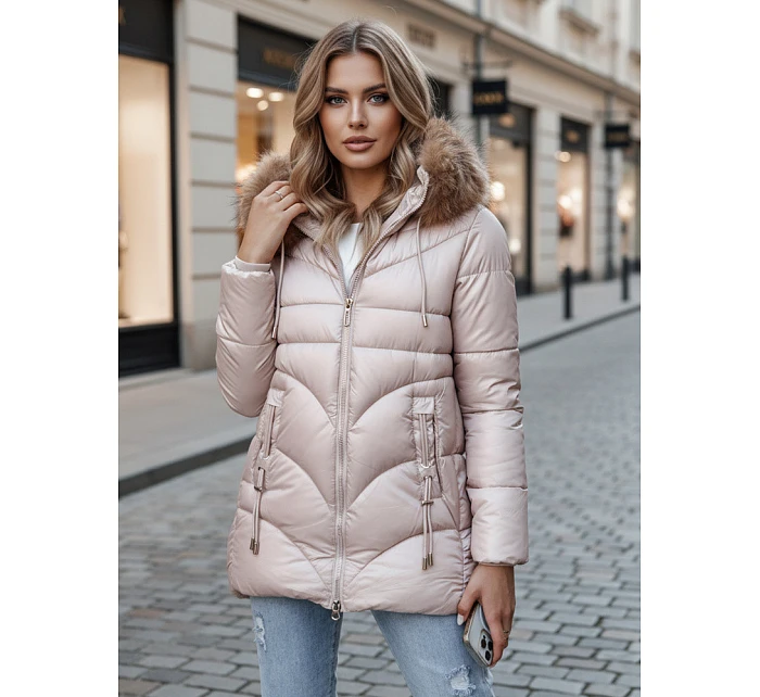 Dámska zimná bunda s kapucňou TY4441 béžová - FashionStreet