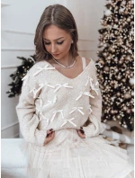 RIBBLOOM dámsky sveter s mašľami tmavobéžový FashionStreet MY2359