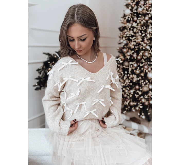 RIBBLOOM dámsky sveter s mašľami tmavobéžový FashionStreet MY2359