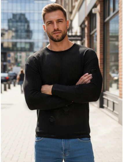 Pánsky čierny sveter FashionStreet WX2312z