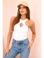 Dámská model 21217845 blůza s výstřihem a ozdobnou sponou bílá - K-Fashion