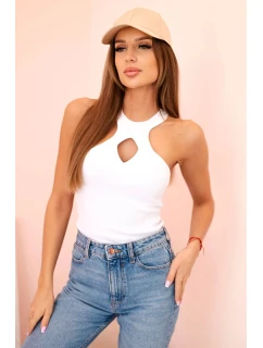 Dámská model 21217845 blůza s výstřihem a ozdobnou sponou bílá - K-Fashion