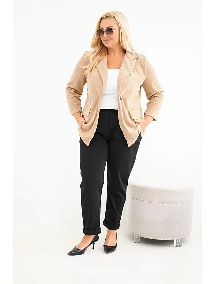 Dámské sako Plus Size manšestrové s klopami a kapsami camelová Dámské sako Plus Size manšestrové s klopami a kapsami camelová