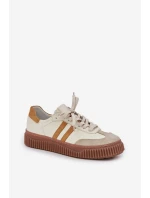 Zazoo N1068S6 Skórzane Niskie Sneakersy Damskie Na Platformie Beżowe