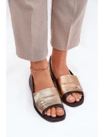 Skórzane Eleganckie Baleriny Z Odkrytymi Palcami Zazoo 1865 Złoto-Czarne