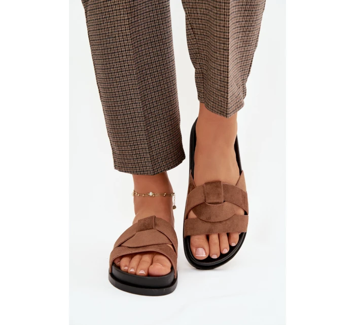 Dámské pantofle Eko semiš s pásky hnědé Marivessa