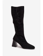 Kozaki Damskie Na Słupku Z Przeszyciami Czarne Celandine