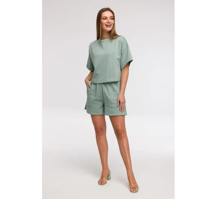 mikina s krátkým rukávem mátová model 21047214 - BeWear