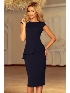 Elegantné tmavo modré dámske midi šaty s volánikmi model 6211541