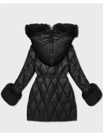 Černá bunda s kožešinovou kapucí, model 21757947 - HONEY WINTER