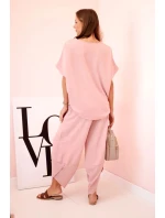 Komplet z viskózy halenka + kalhoty tmavě pudrově růžová