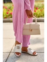 Eleganckie Klapki Damskie Błyszczące Z Ozdobą S.Barski KV27-050 Srebrne