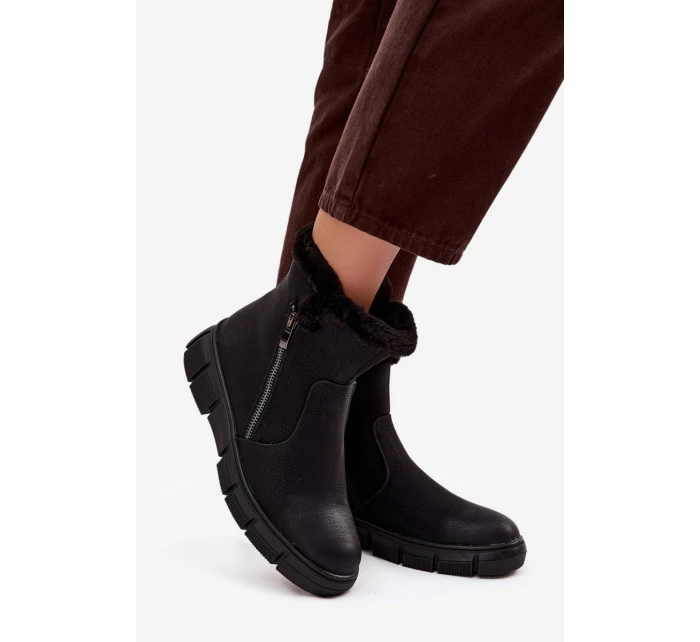 Śniegowce Damskie Na Platformie Z Futerkiem Czarne Briselle Śniegowce Damskie Na Platformie Z Futerkiem Czarne Briselle