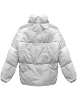 Biela krátka dámska zimná bunda s prírodným páperím (7113)