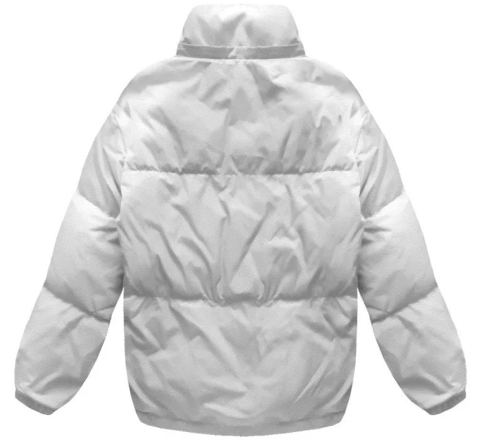 Biela krátka dámska zimná bunda s prírodným páperím (7113)