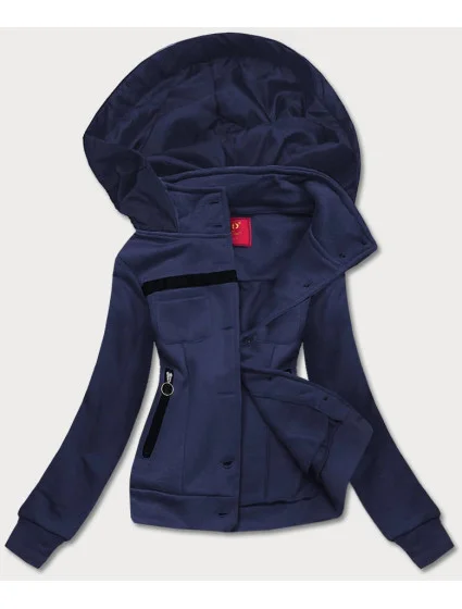 Tmavě modrá krátká dámská rozepínací mikina model 17658175 - LHD Tmavě modrá krátká dámská rozepínací mikina model 17658175 - LHD