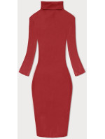 Červené rebrované priliehavé šaty s rolákom Rue Paris (5133)