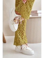 Sneakersy Damskie Na Platformie Z Ozdobnym Sznurowaniem Białe Mistra