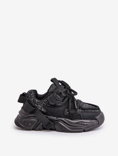 Sneakersy Dziecięce Ozdobione Cekinami Czarne Liatoma