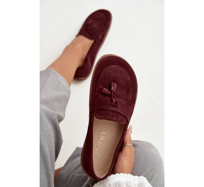 Skórzane Zamszowe Mokasyny Typu Barefoot Zazoo 322 Bordowe