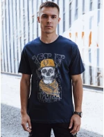 Pánske bavlnené tričko s potlačou tmavomodré FashionStreet RX5618