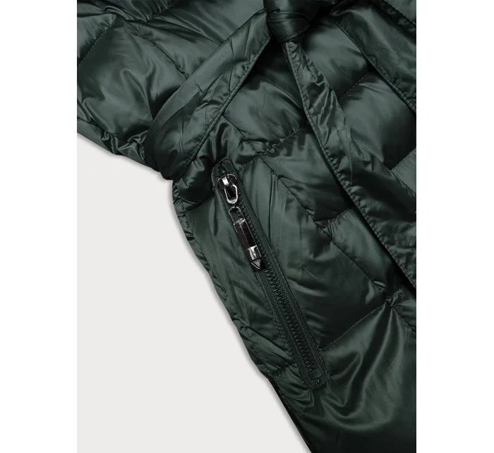 Tmavo zelená dámska zimná bunda s opaskom S'west (B8195-10)