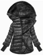 Krátká dámská bunda v grafitové barvě s stahovacími lemy model 21809016 - MINORITY Krátká dámská bunda v grafitové barvě s stahovacími lemy model 21809016 - MINORITY