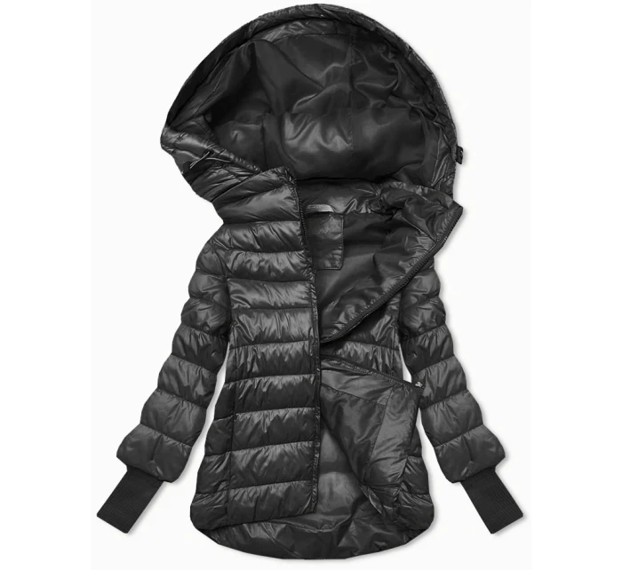 Krátká dámská bunda v grafitové barvě s stahovacími lemy model 21809016 - MINORITY Krátká dámská bunda v grafitové barvě s stahovacími lemy model 21809016 - MINORITY