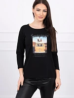 Blúzka s potlačou Letné auto čierna