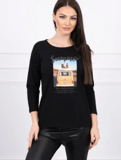 Blúzka s potlačou Letné auto čierna