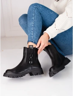 Komfortní kotníčkové boty dámské černé na plochém podpatku